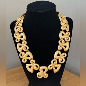 Vintage Signed Anne Klein Opulent Chunky Matte Gold Tone Statement Necklace